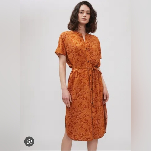 Burnt Orange Billy Reid Silk Button-Up Dress - Picture 1 of 7